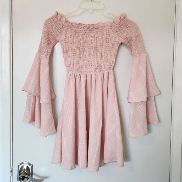 LPA Smocked Mini Dress Ruffle Sleeves in Blush XS - Picture 2 of 5